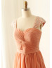 Beaded Cap Sleeves Twisted Knot Front Chiffon Bridesmaid Dress
